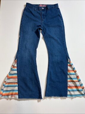 Cowgirl Hardware Girls 16 Serape Bell Bottom Flare Jeans Raw Hem